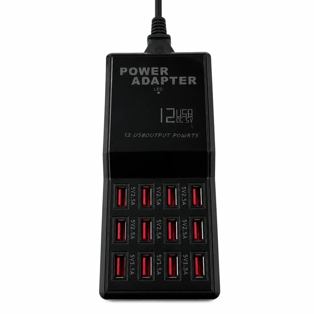 12 Port USB Charging Station Multi Port Power Adapter Hub W-858 Black